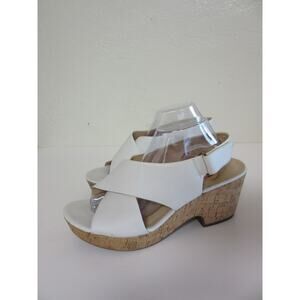 CLARKS White Open Toe 11 Criss Cross Straps Slingback Wedge Sandals
